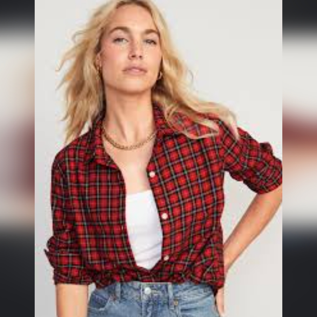 Old Navy The Classic Shirt Red Plaid Flannel Shirt